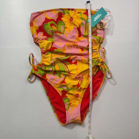 Retro Strapless Floral One Piece Swimsuit Women’s Large NWT 70s Bandeau Dopamine - Picture 5 of 16